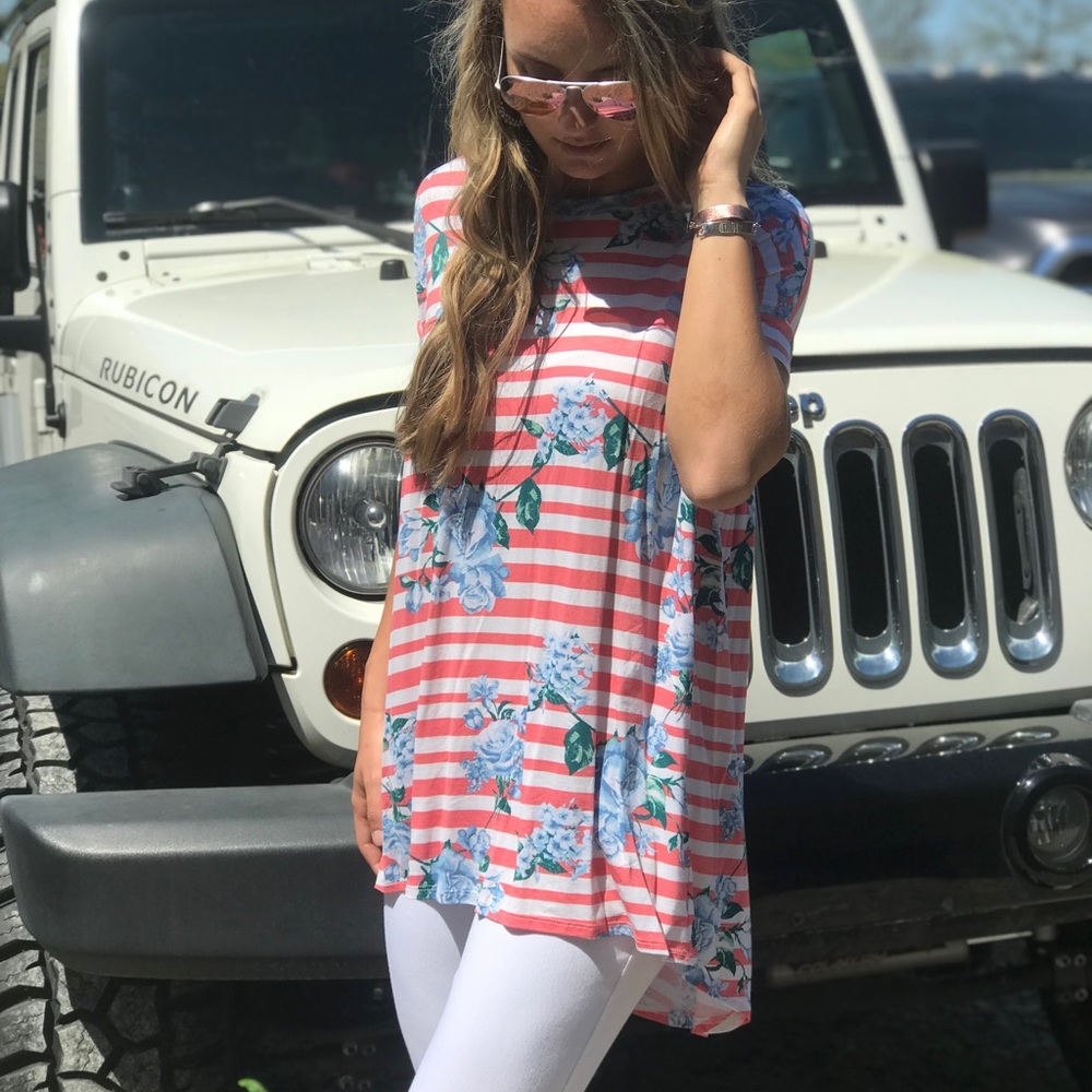 Floral and Stripe Criss Cross Back Tunic